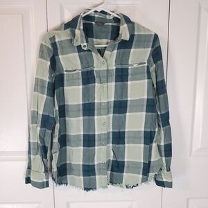 Eddie Bauer Plaid Green Button-down Collared Shirt Women's Size Medium
